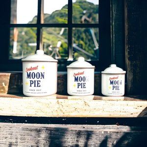 Moon Pie Cannister Set of 3 Enamel Ware Sized for Nesting in Each Other VTG Look